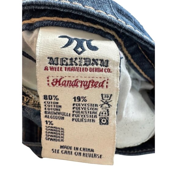 MEK Denim Orleans Boot Cut Jeans Size 31x34 Distressed Blue Embroidery Blend Mad - Picture 5 of 6